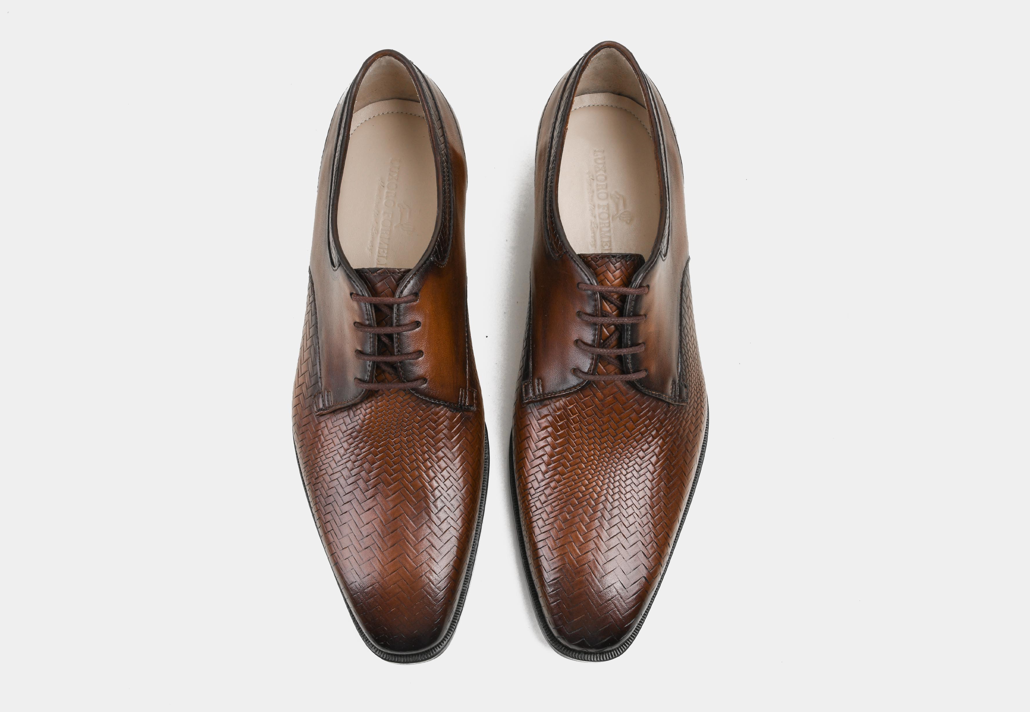 ENZO | MEN BROWN TEXTURED DERBYS