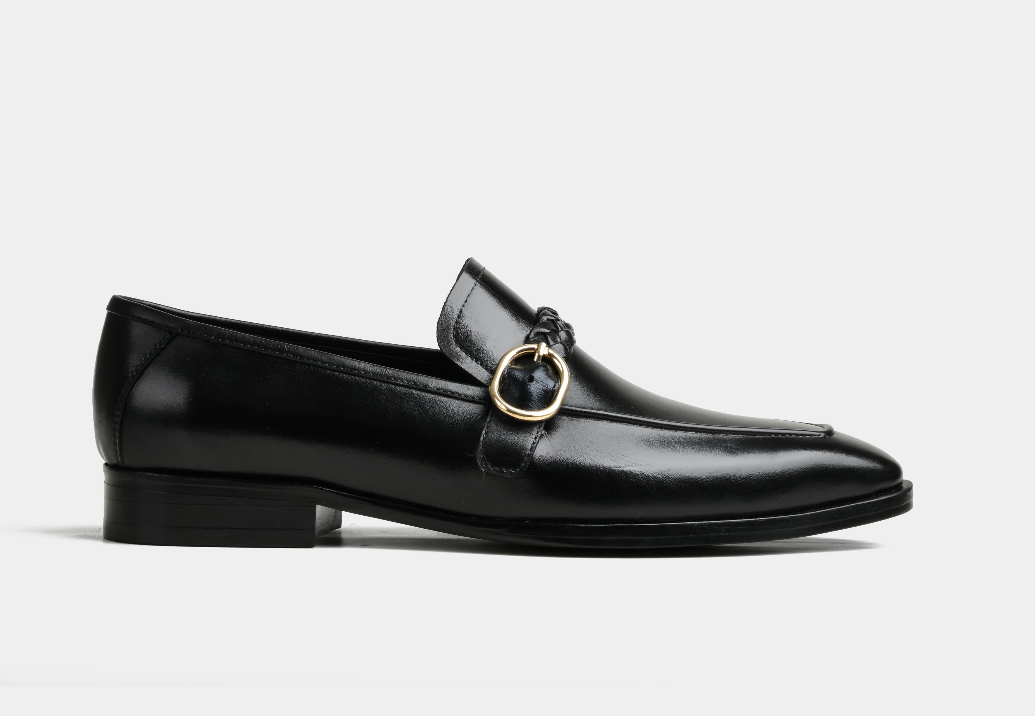 LAURIN | MEN BLACK LEATHER BUCKLE LOAFERS (SALE)