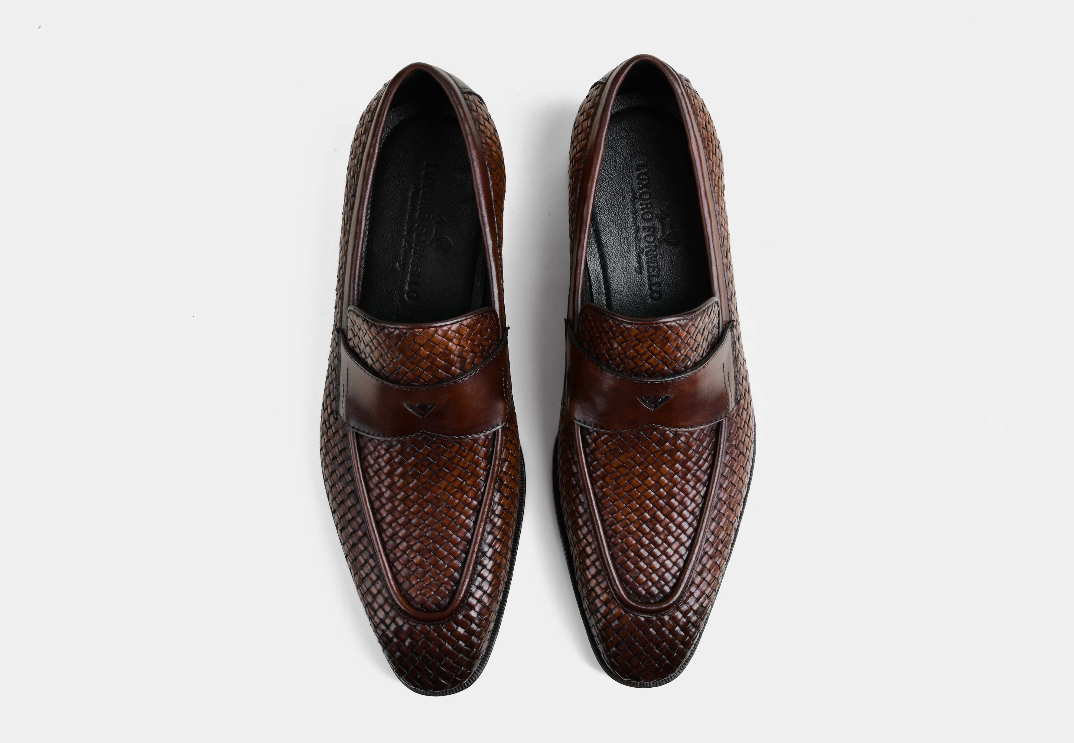 AIDEN | MEN BROWN WEAVED LEATHER SLIP-ONS (SALE)