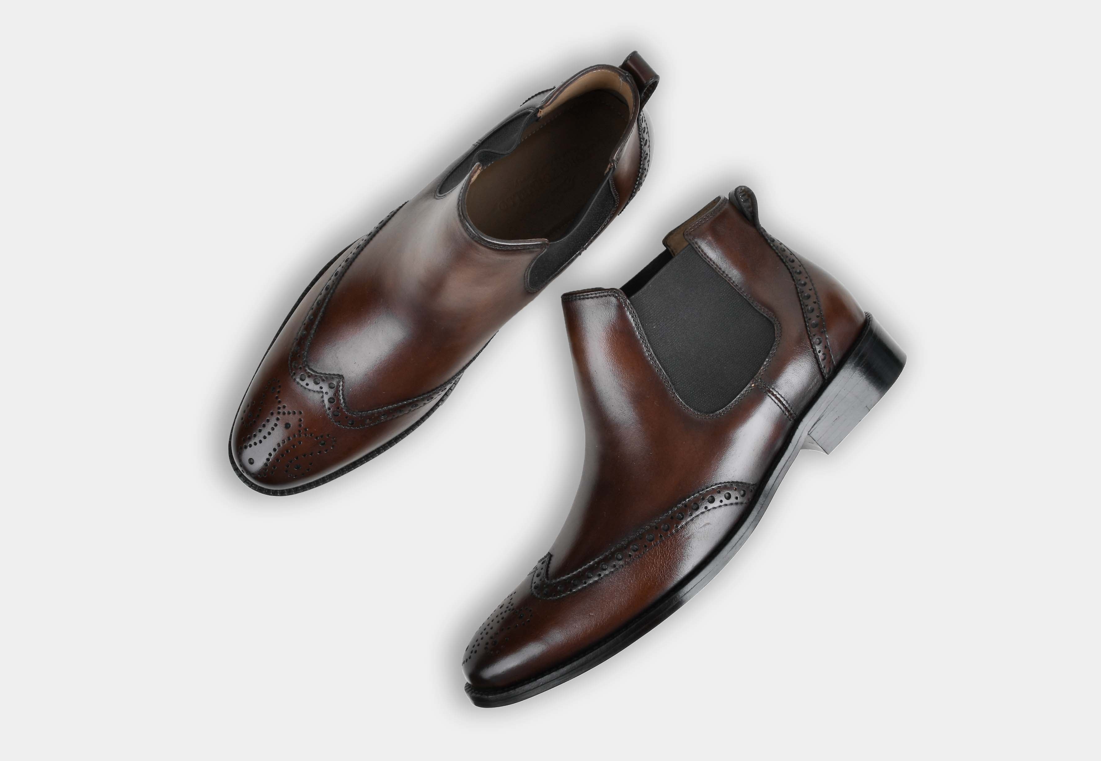HUGO | MEN BROWN BROGUE CHELSEA BOOTS