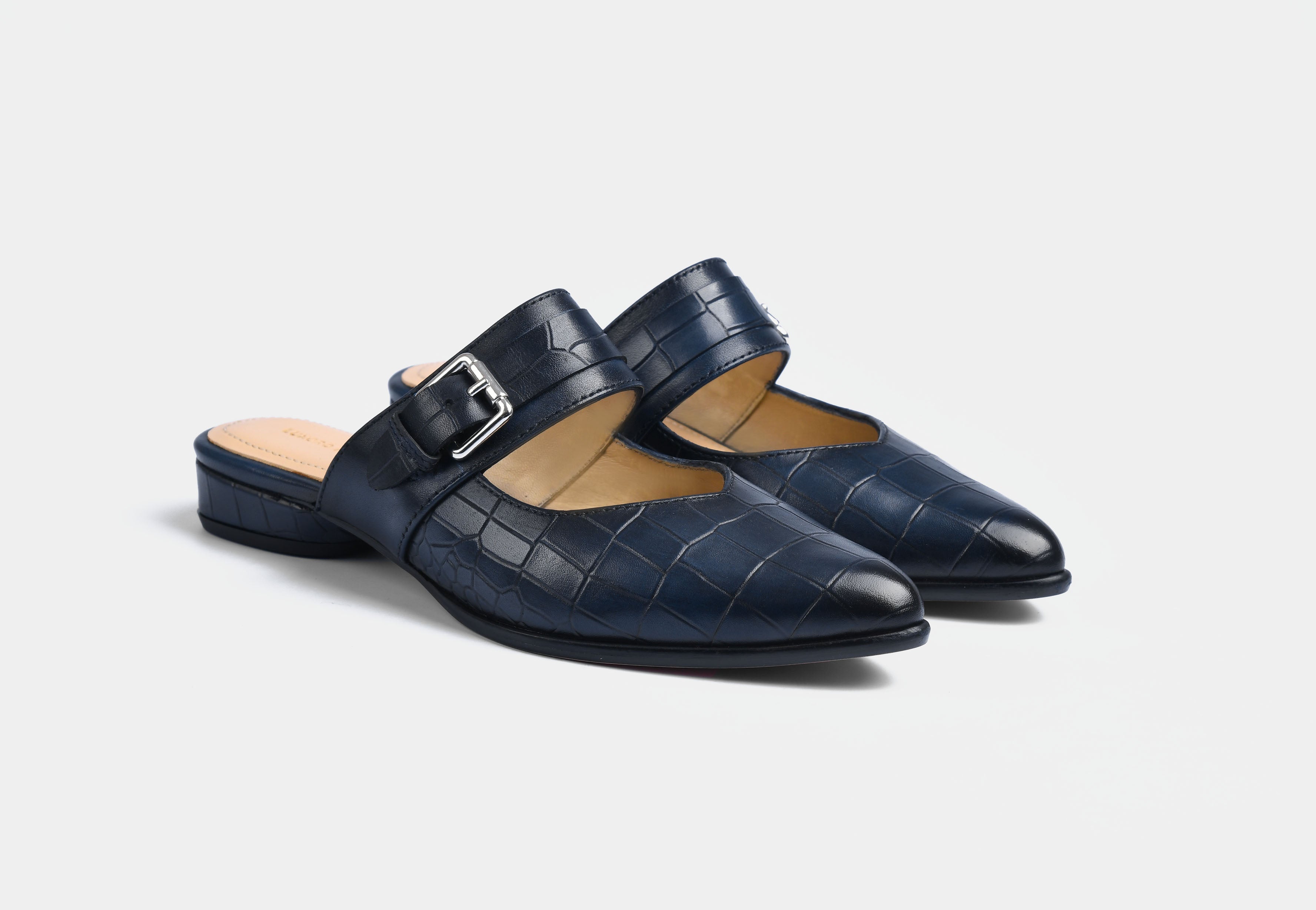 Elena Blue Croc Women Mules