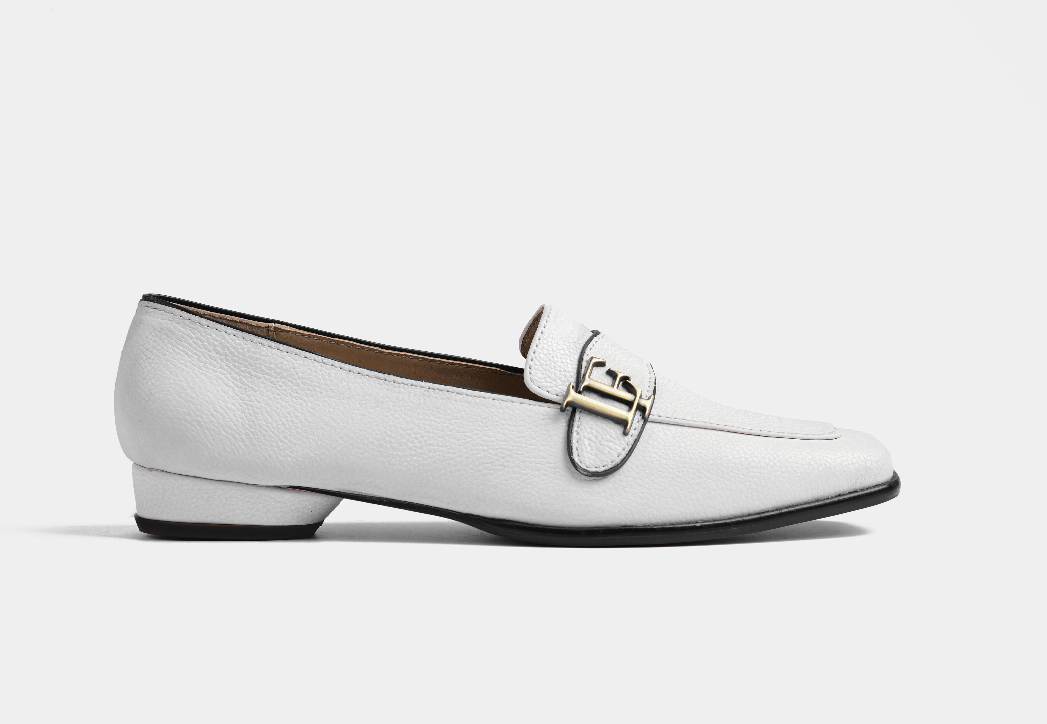EMERAL WOMEN WHITE PEBBLE LEATHER LOAFERS