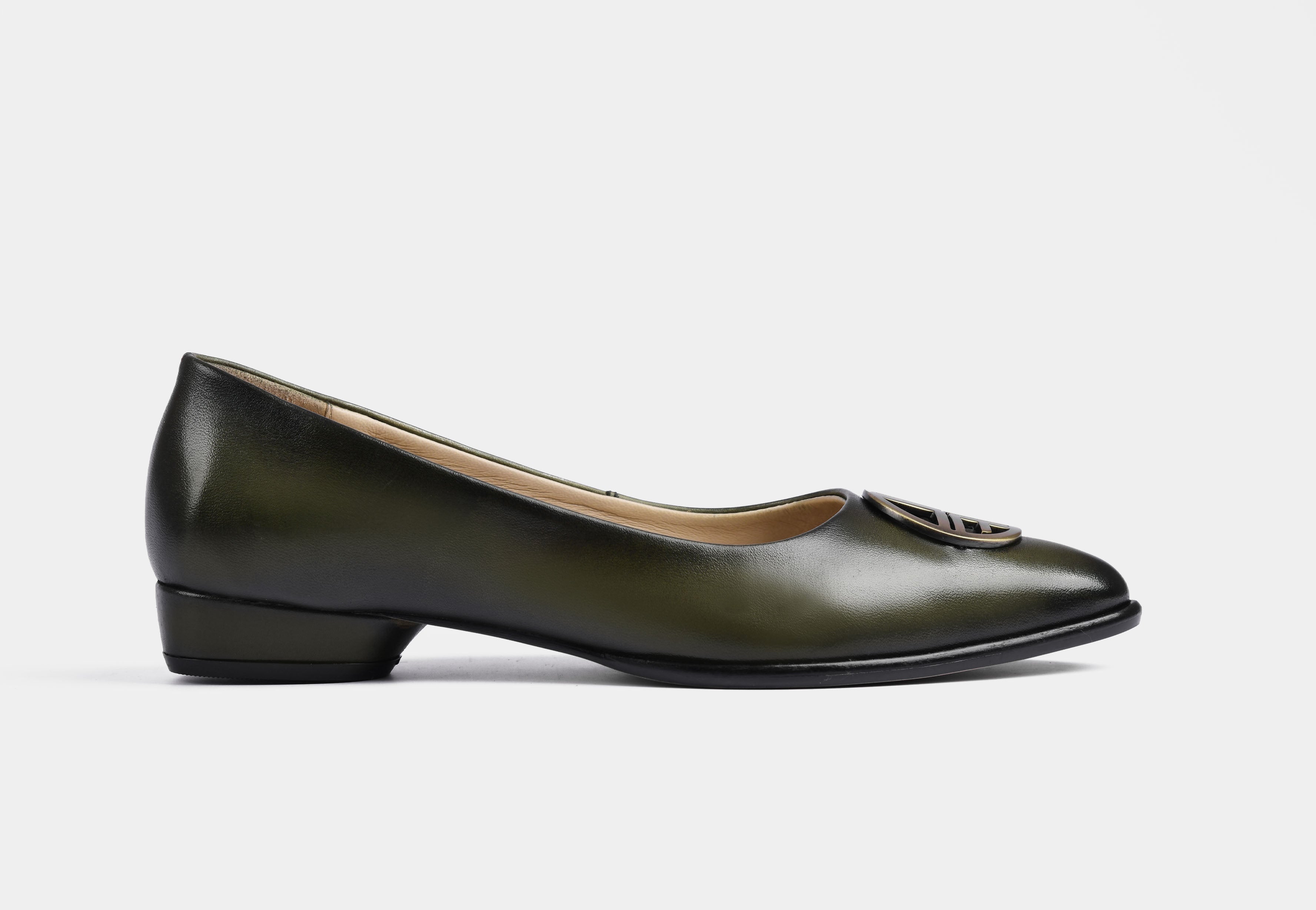 MIRELLA WOMEN LOAFERS IN OLIVE GREEN LEATHER