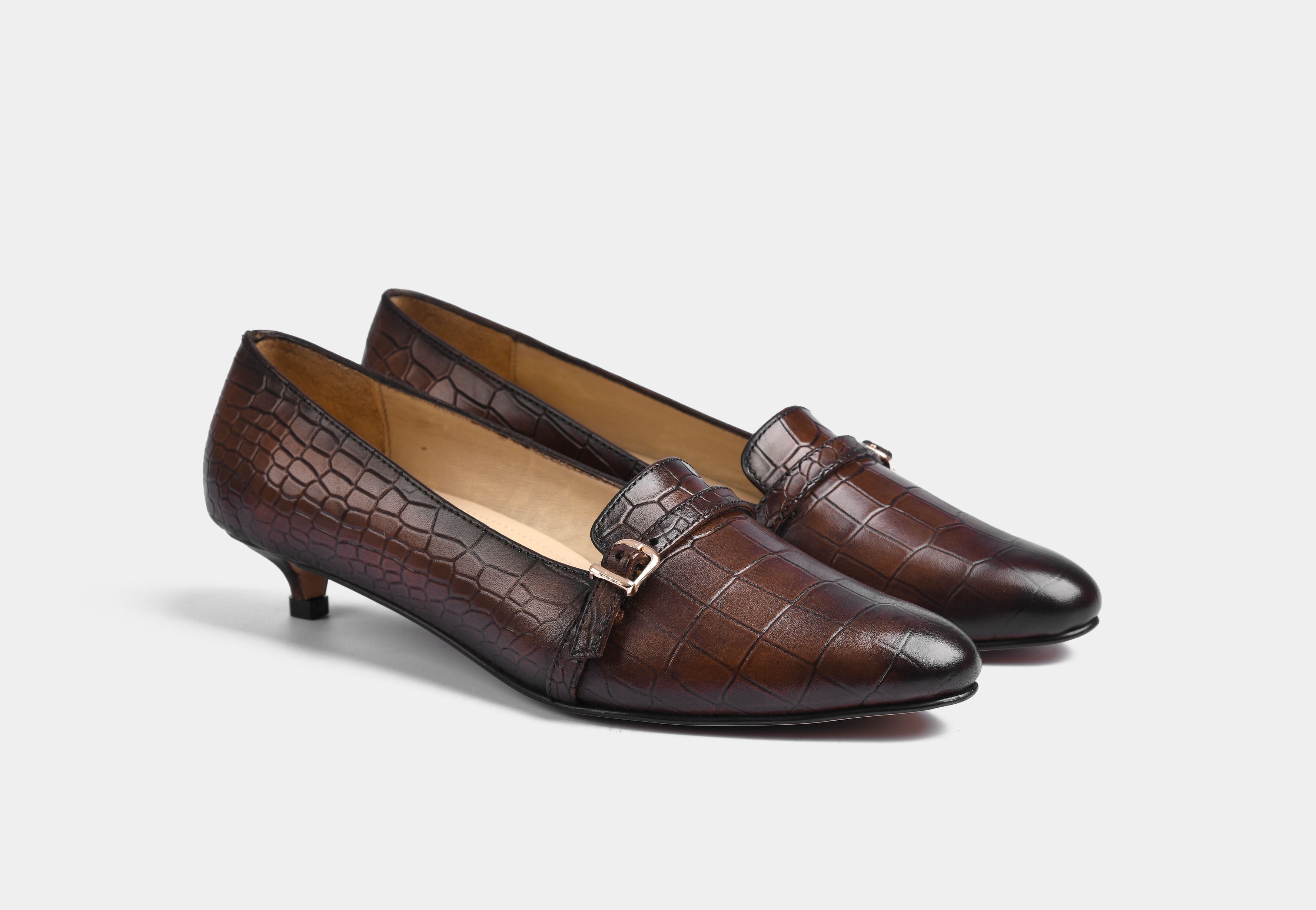 ADELIN WOMEN LEATHER PUMPS IN CROC BROWN