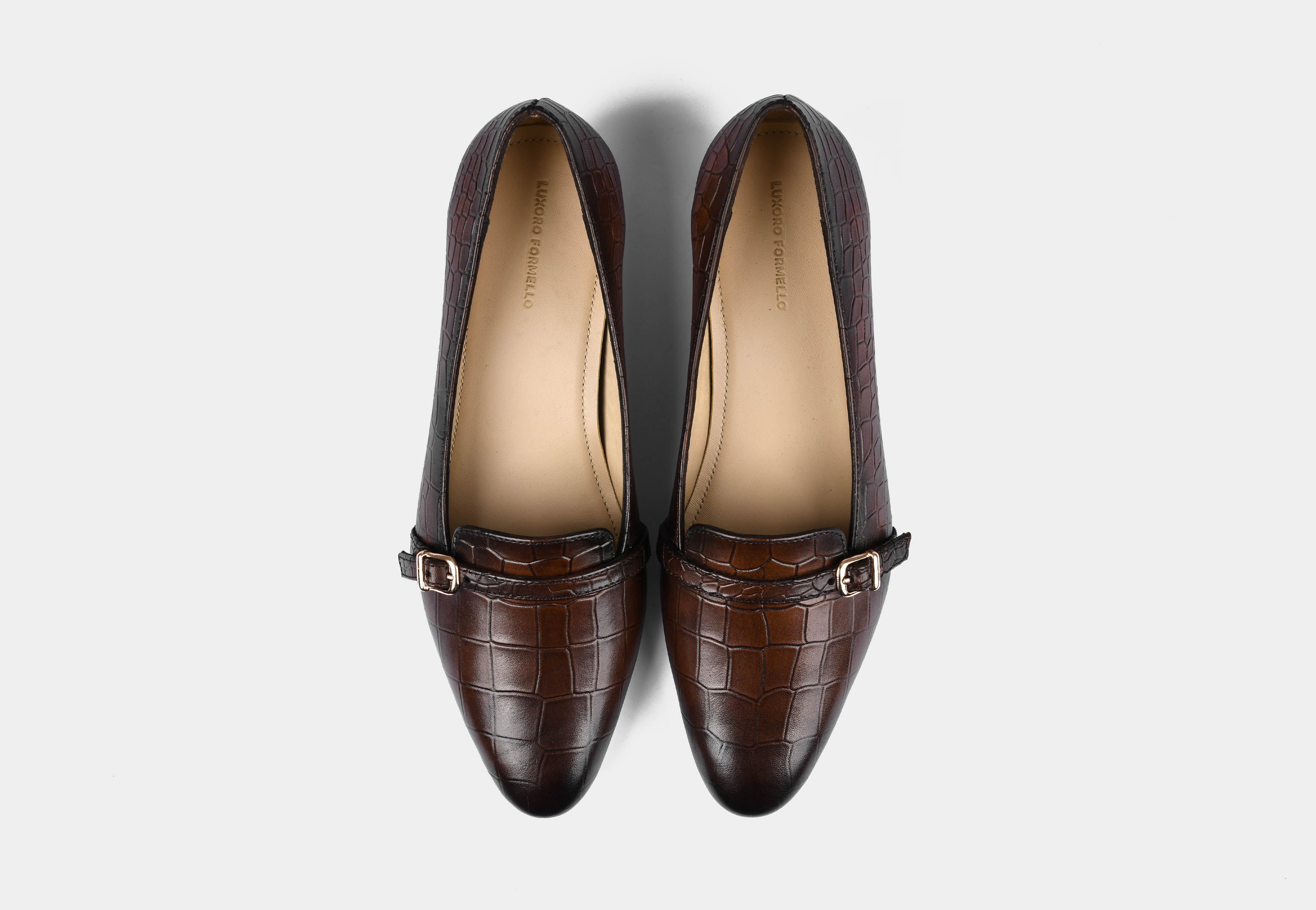 ADELIN WOMEN LEATHER PUMPS IN CROC BROWN