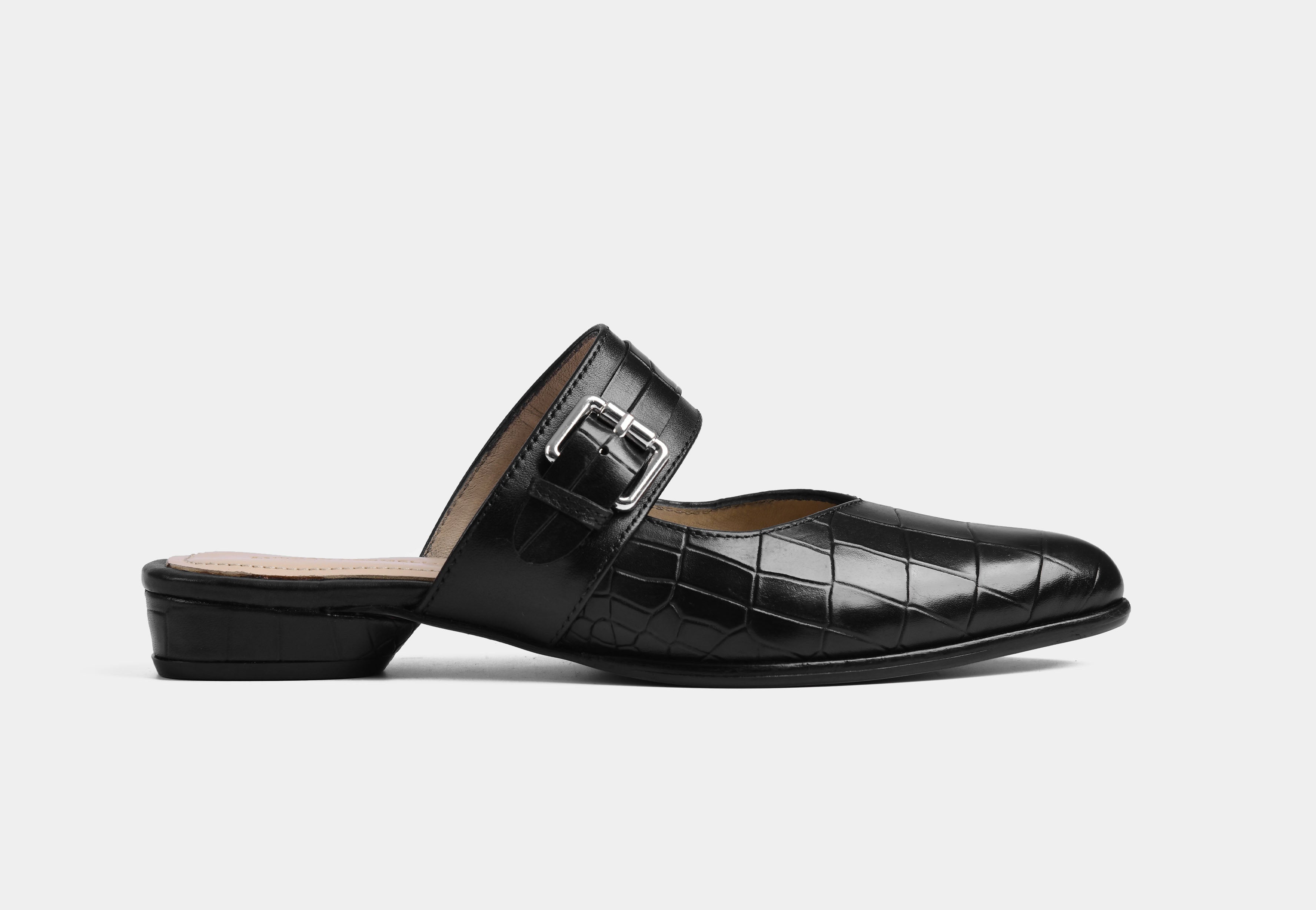 ELENA BLACK CROC WOMEN MULES