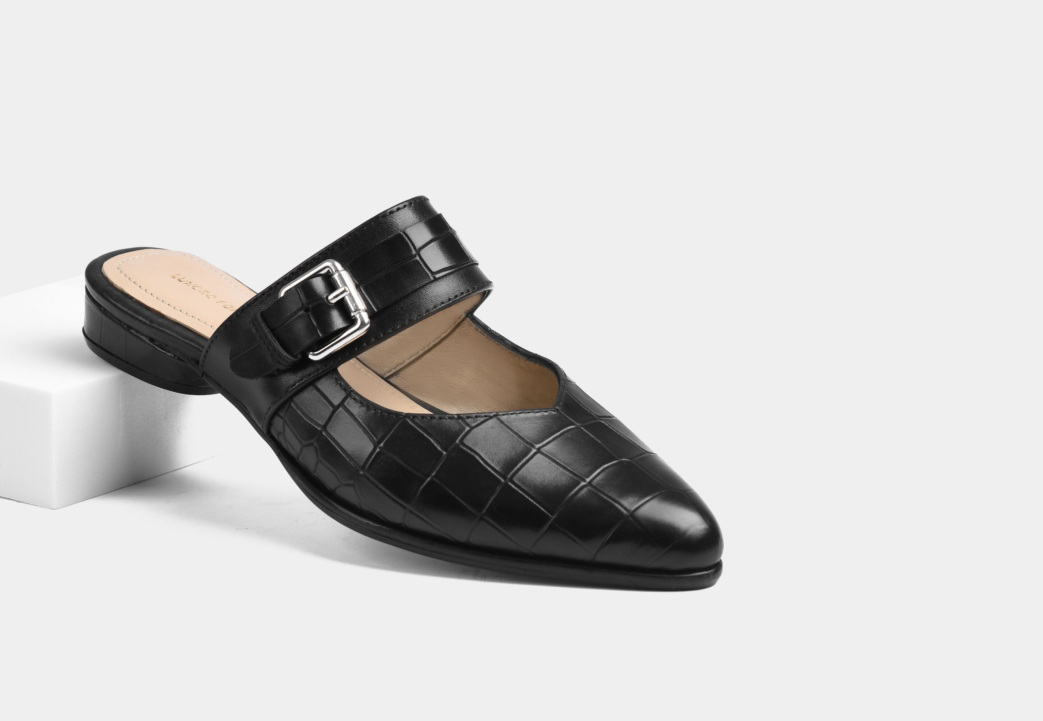 ELENA BLACK CROC WOMEN MULES