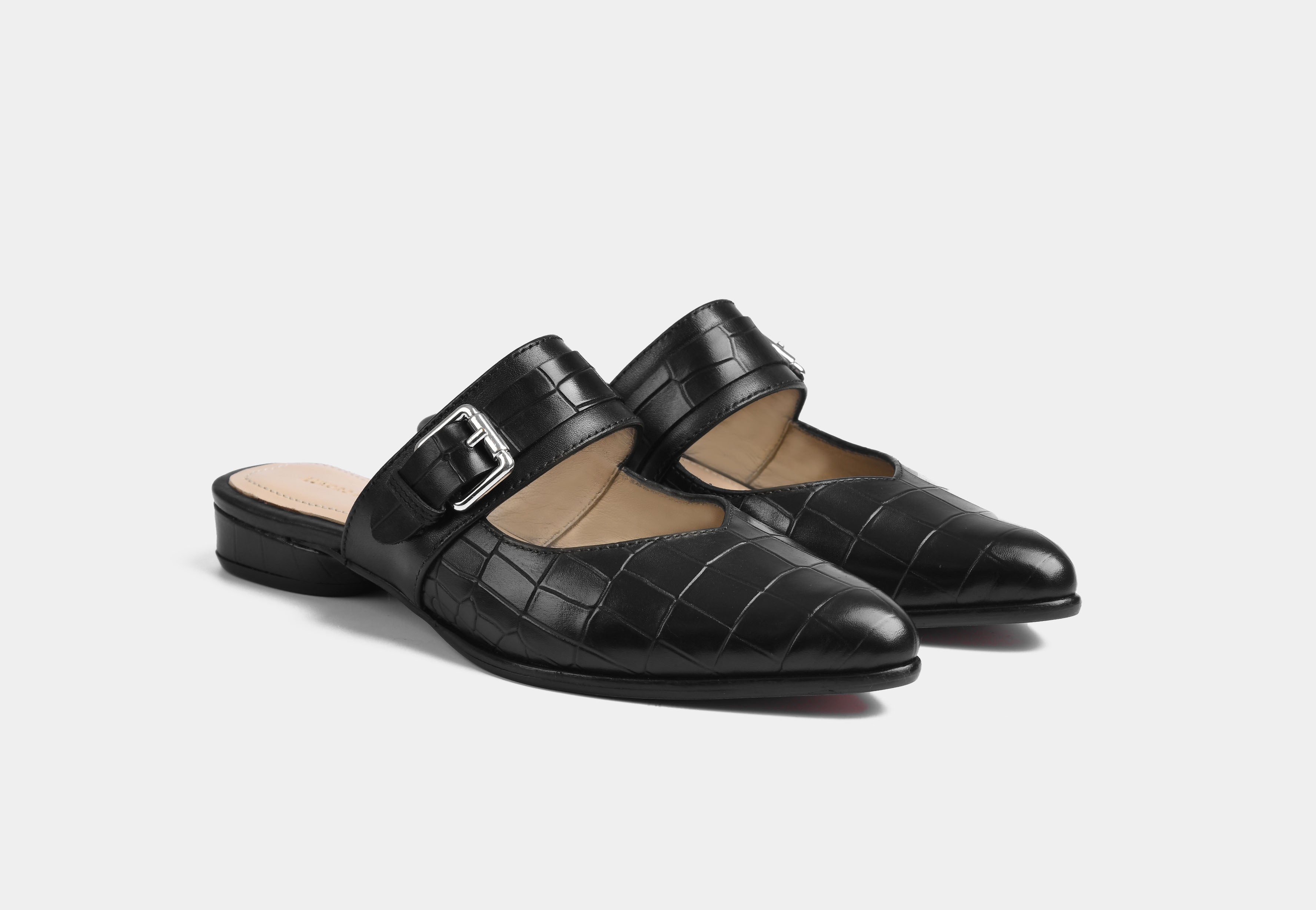 ELENA BLACK CROC WOMEN MULES