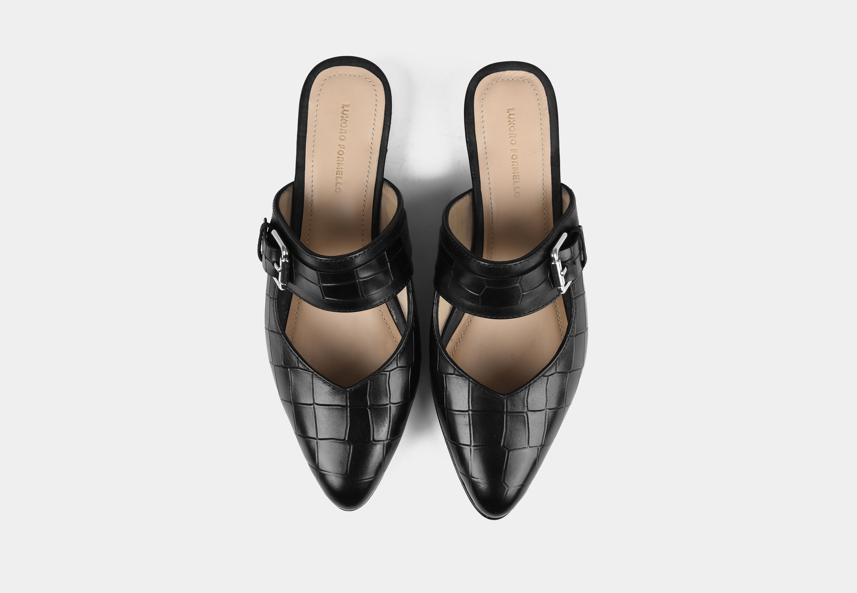 ELENA BLACK CROC WOMEN MULES