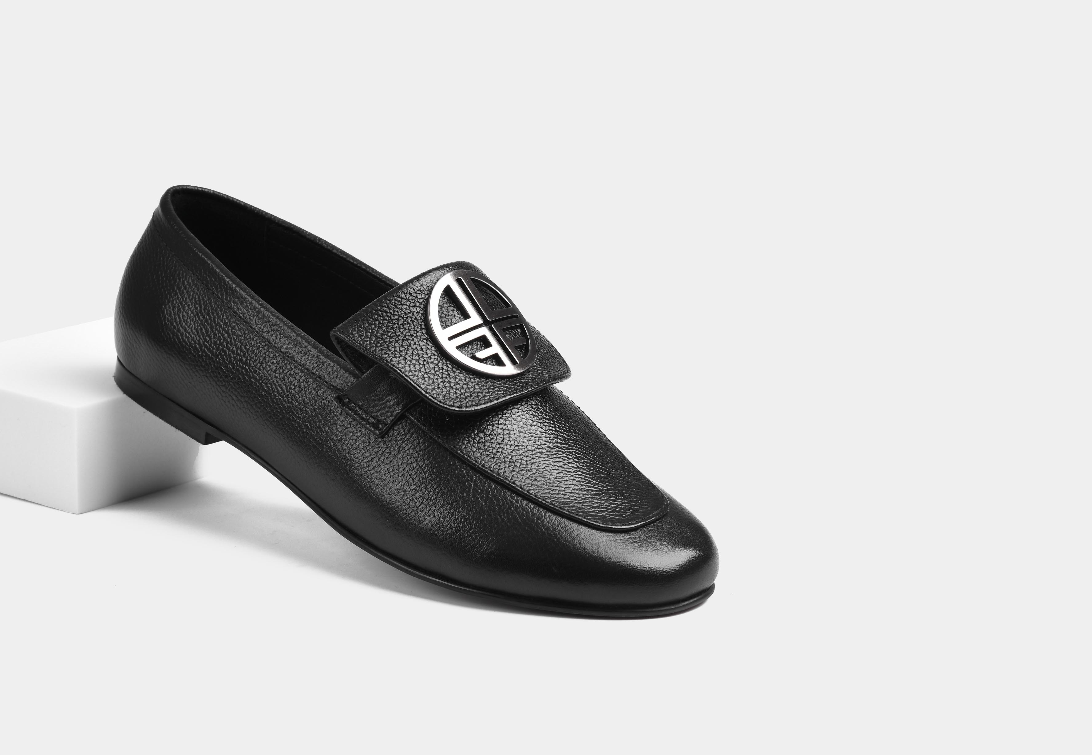 CLARISA BLACK PEBBLE LEATHER WOMEN LOAFERS