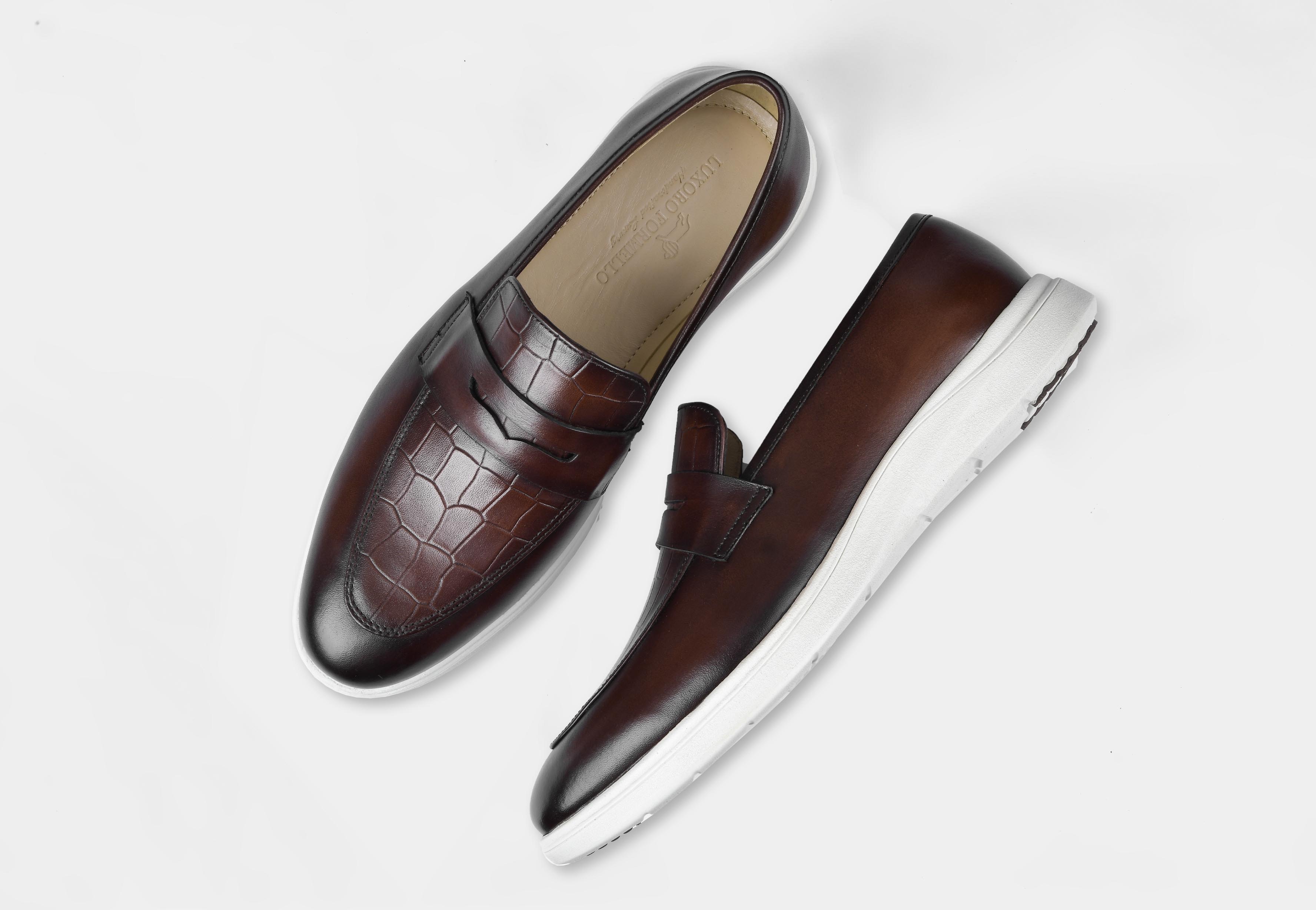 Brown Croc Penny Slip-on | Aero-Flex