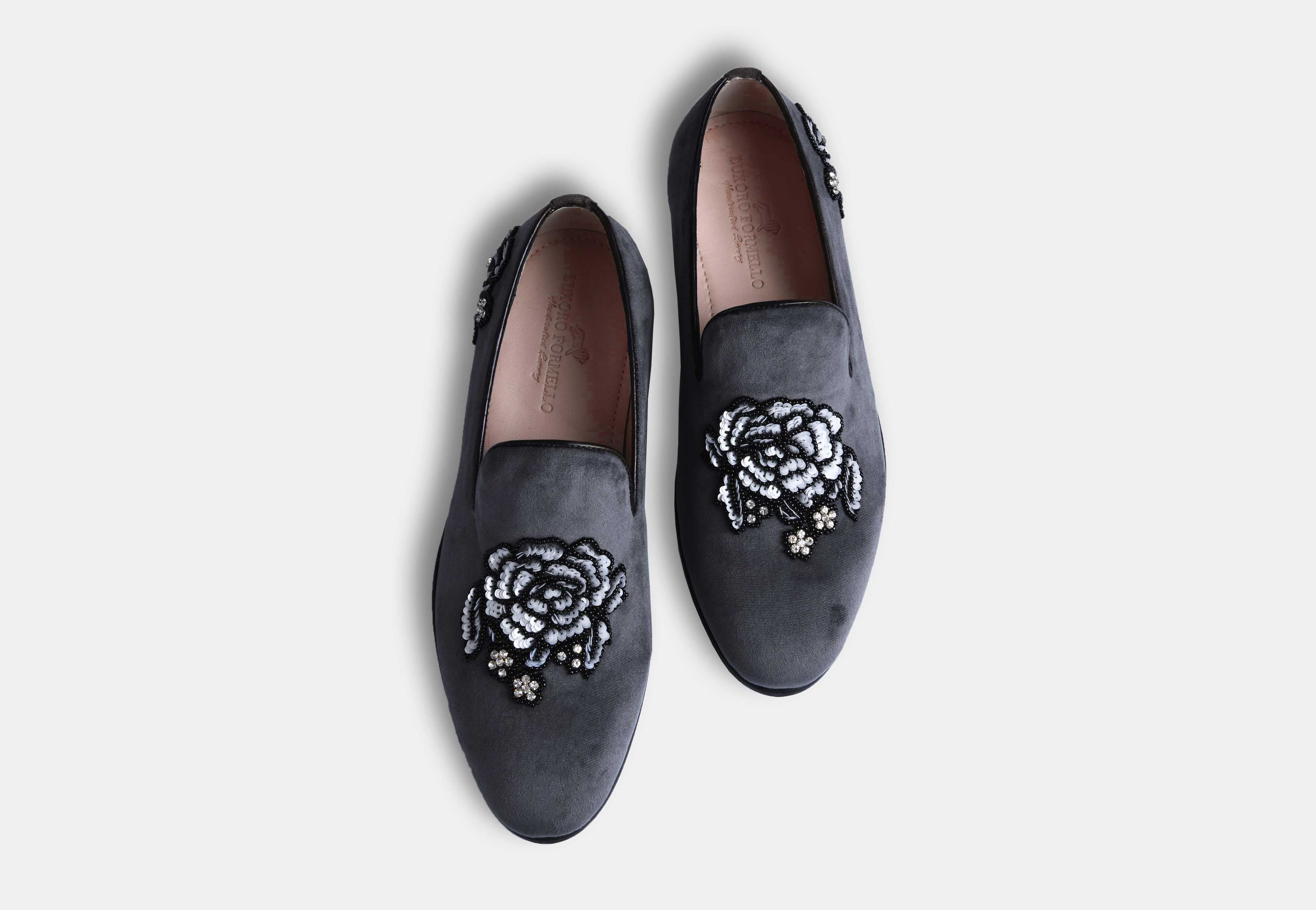 CESAR GREY embroidered slip-ons