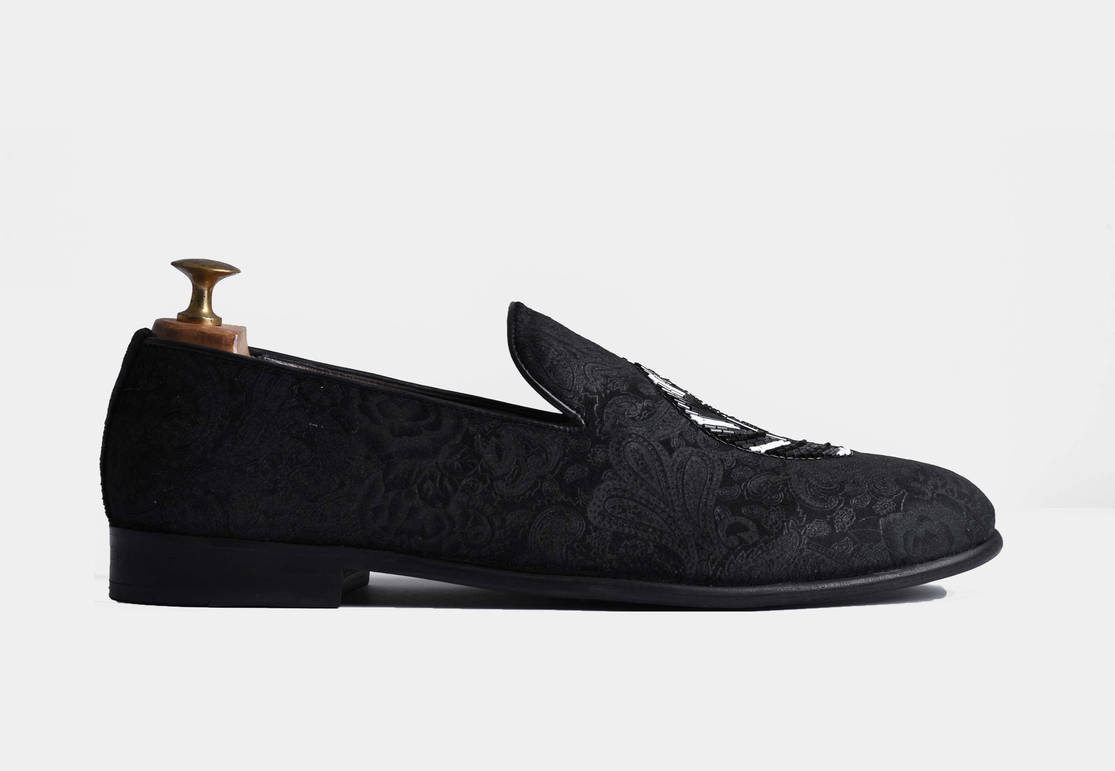 LEANDRO Black Print embroidered slip-ons (SALE)