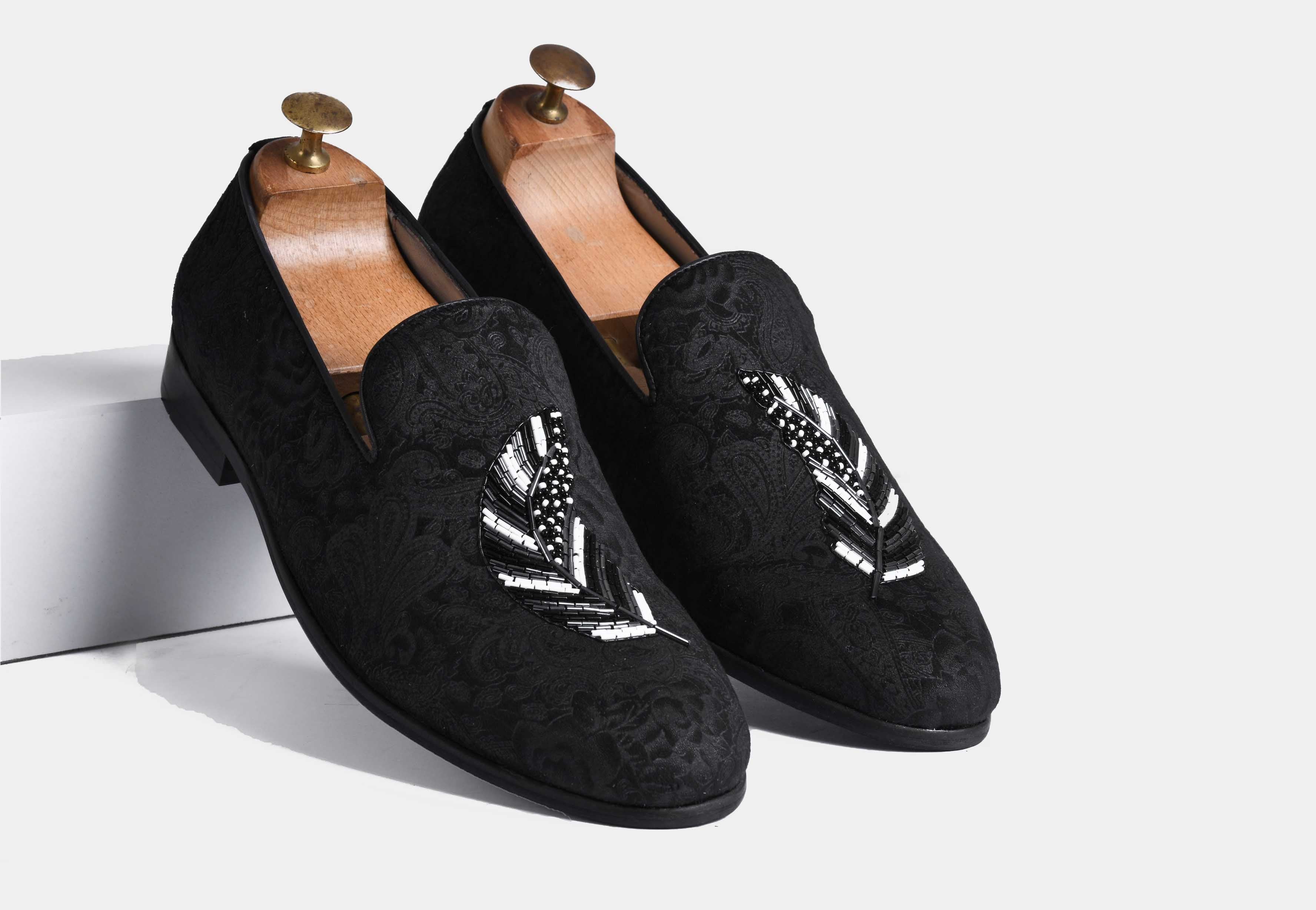 LEANDRO Black Print embroidered slip-ons (SALE)