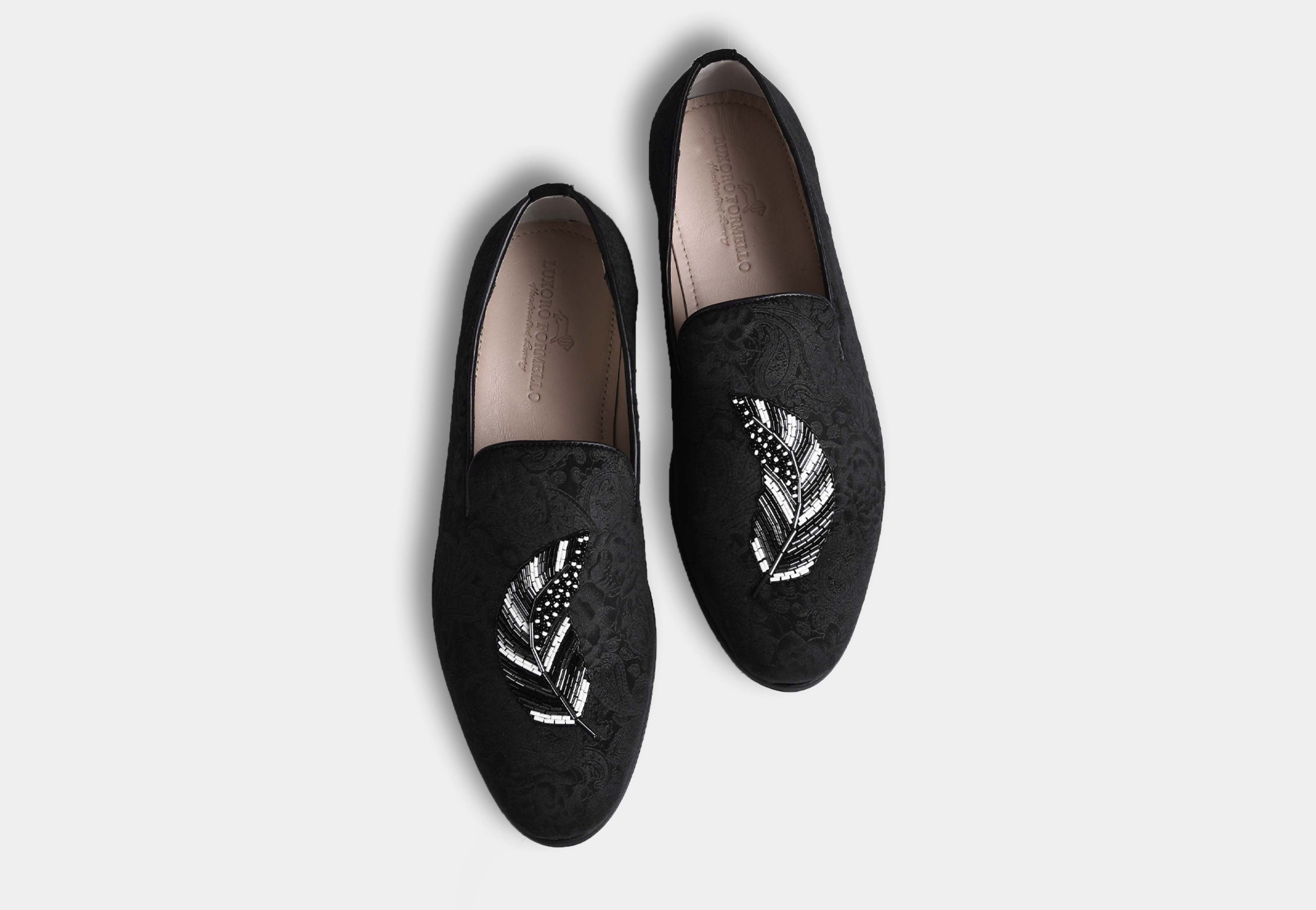 LEANDRO Black Print embroidered slip-ons (SALE)
