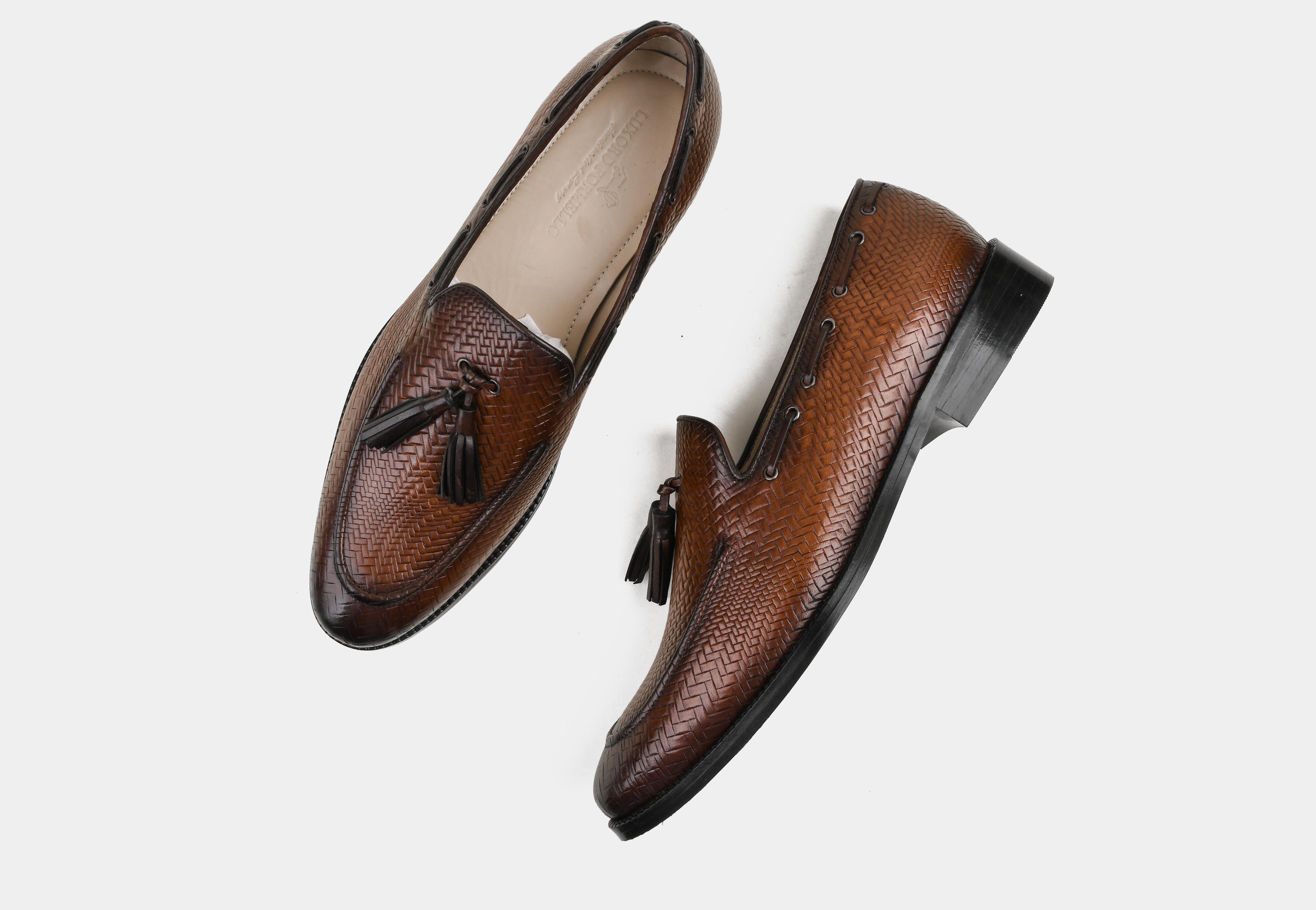 GIULIANO | MEN BROWN WOVEN TASSEL LOAFERS