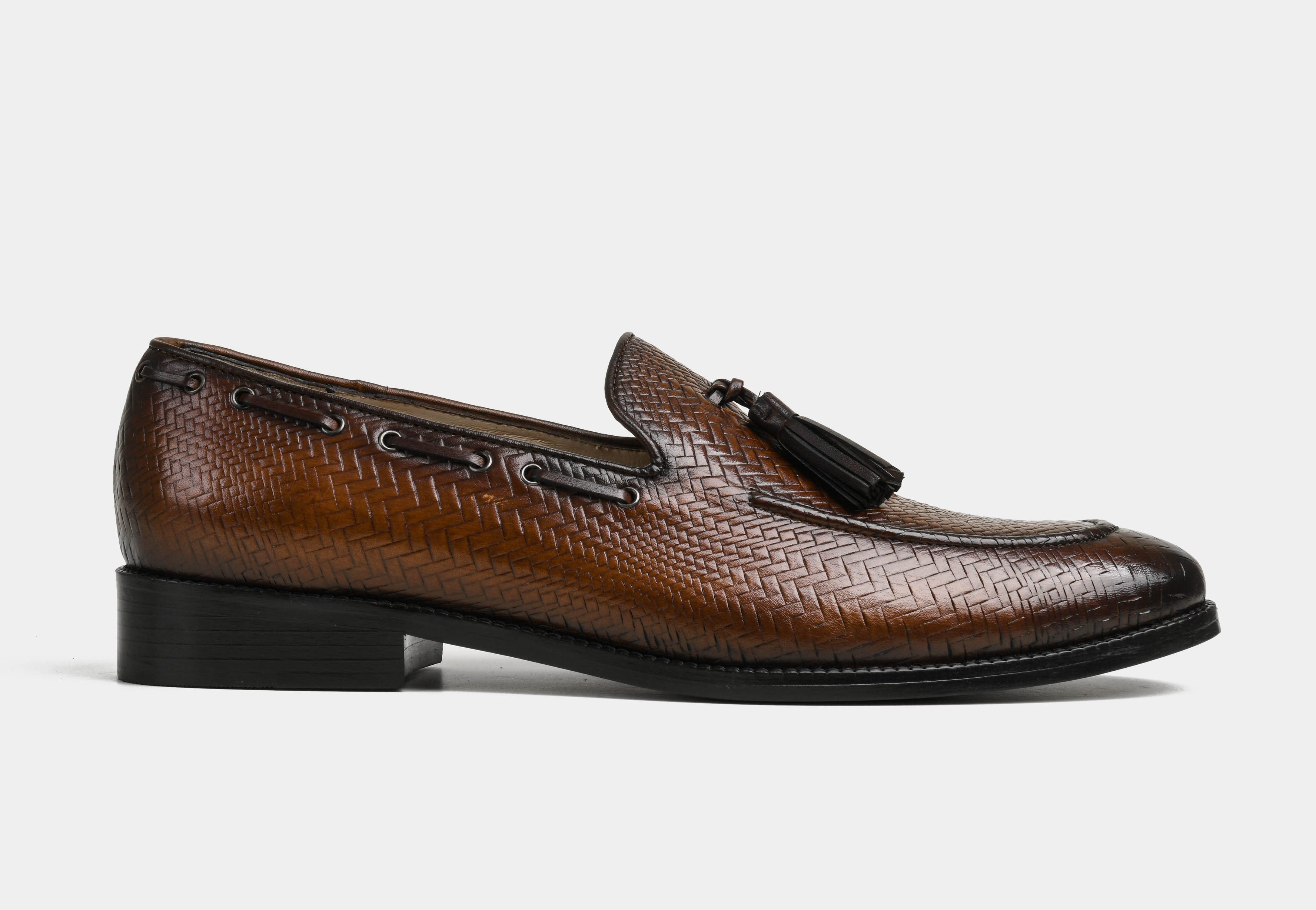 GIULIANO | MEN BROWN WOVEN TASSEL LOAFERS