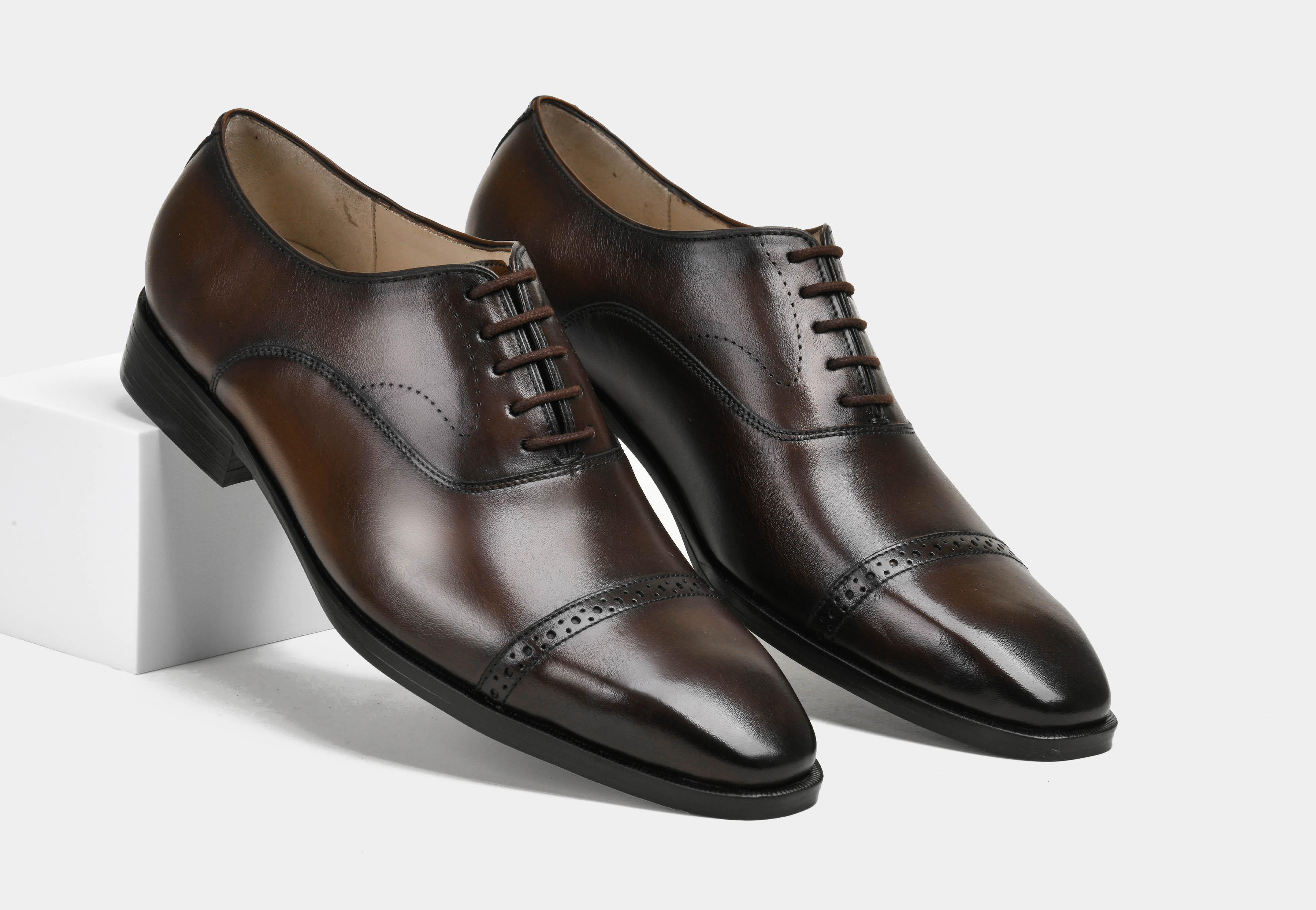 LORENZO | MEN WOOD BROWN CAP-TOE OXFORDS