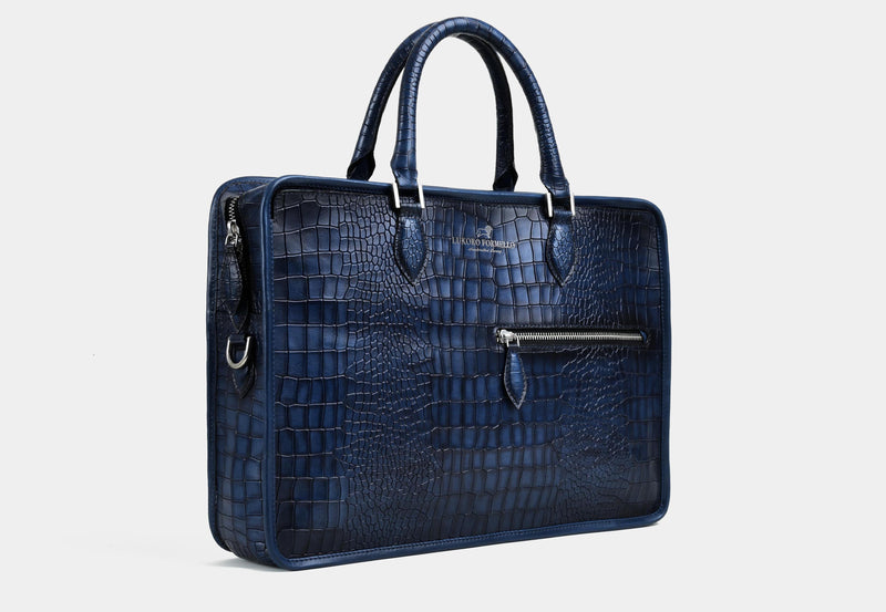 'Timeless Heritage' Blue Leather Briefcase Bag