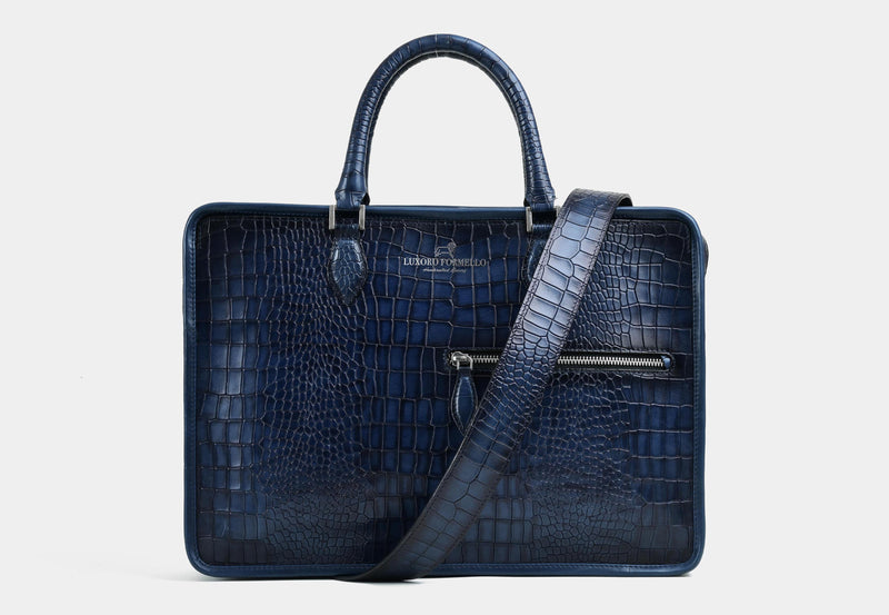 'Timeless Heritage' Blue Leather Briefcase Bag