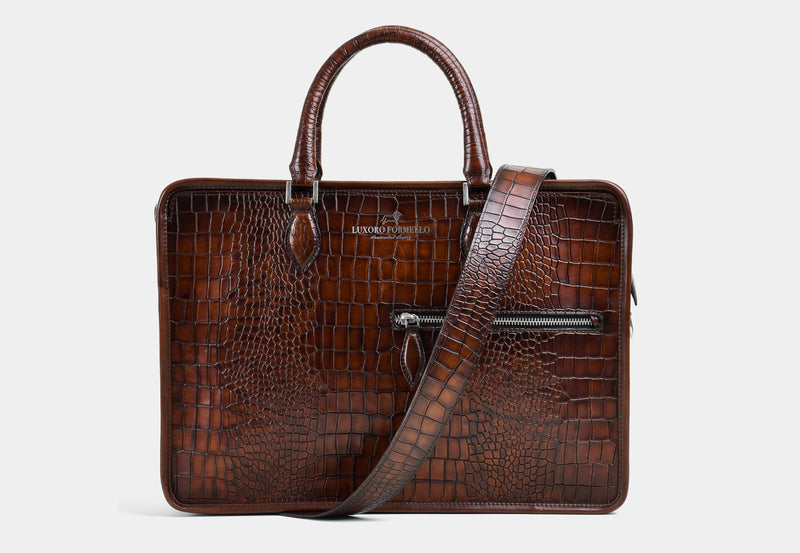 'Timeless Heritage' croc brown Leather Briefcase Bag