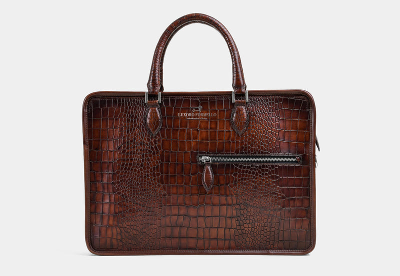 'Timeless Heritage' croc brown Leather Briefcase Bag