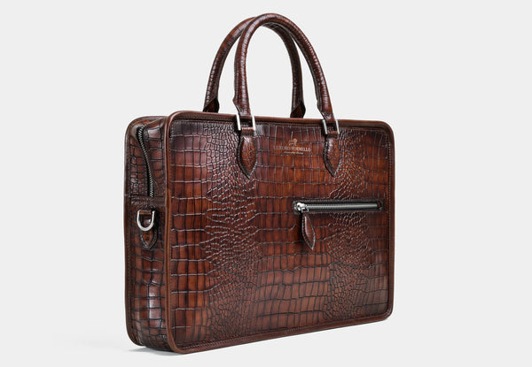 'Timeless Heritage' croc brown Leather Briefcase Bag