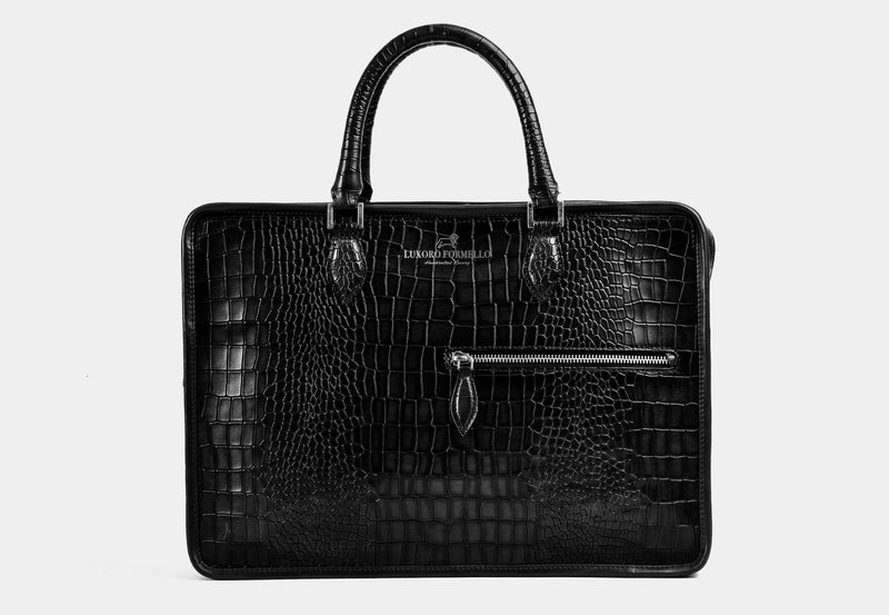 'Timeless Heritage' Black Croc Leather Briefcase Bag