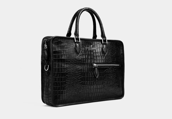 'Timeless Heritage' Black Croc Leather Briefcase Bag