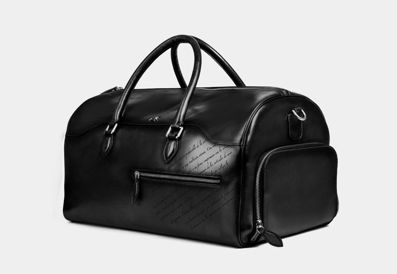 'Imperial Traverse' Black Burnished Leather Duffle Bag