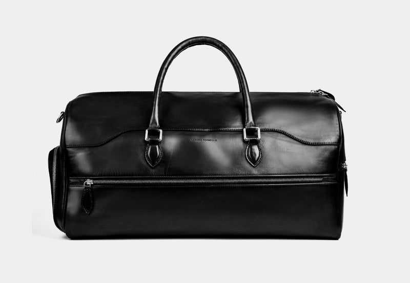 'Imperial Traverse' Black Burnished Leather Duffle Bag