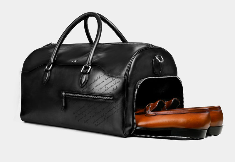 'Imperial Traverse' Black Burnished Leather Duffle Bag