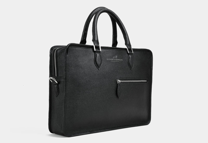 'Timeless Heritage' Black Pebble Leather Briefcase Bag