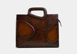 'Echelon Luxe' Croc Brown Leather Laptop Bag Unisex