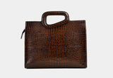 'Echelon Luxe' Croc Brown Leather Laptop Bag Unisex