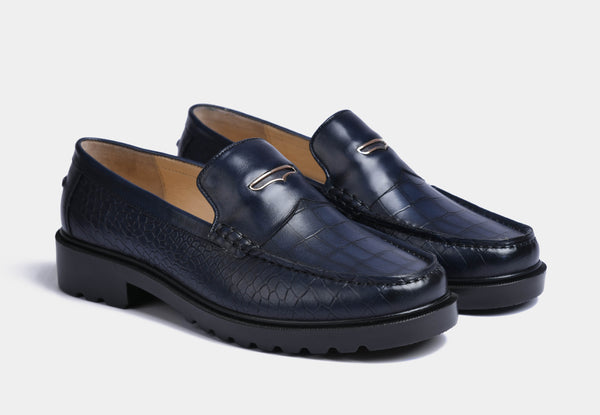 Blue Croc Trim Loafers | SoleSculpt Lite