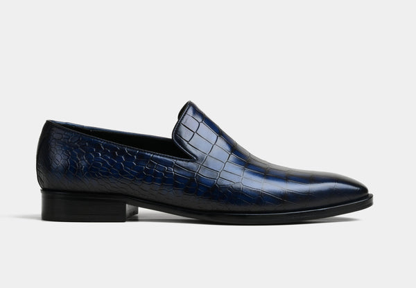 MASSIMO | MEN CROC BLUE LEATHER LOAFERS