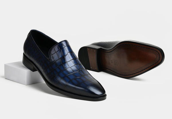 MASSIMO | MEN CROC BLUE LEATHER LOAFERS