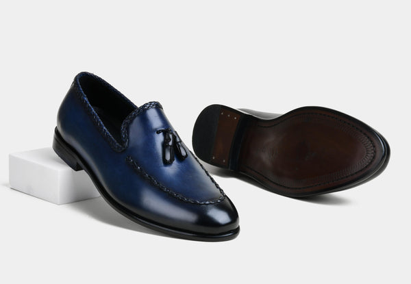 CILIAN | MEN BLUE TASSEL LEATHER LOAFERS