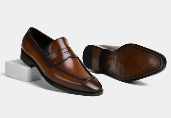 AIDEN | MEN COGNAC PENNY LEATHER LOAFERS