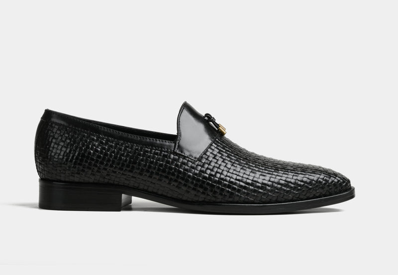 DIEGO | MEN WEAVED LEATHER LOAFERS IN BLACK