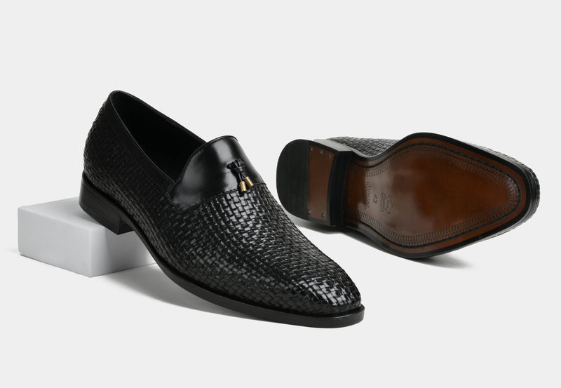 DIEGO | MEN WEAVED LEATHER LOAFERS IN BLACK