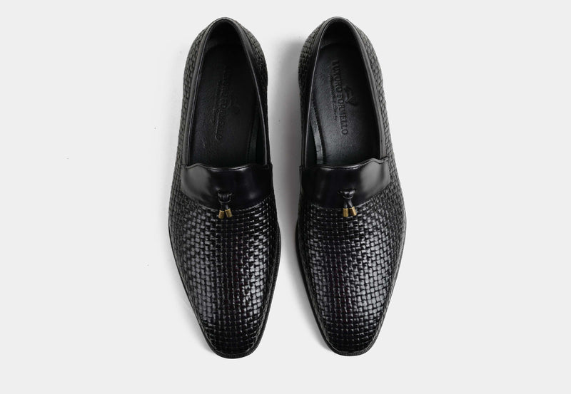 DIEGO | MEN WEAVED LEATHER LOAFERS IN BLACK