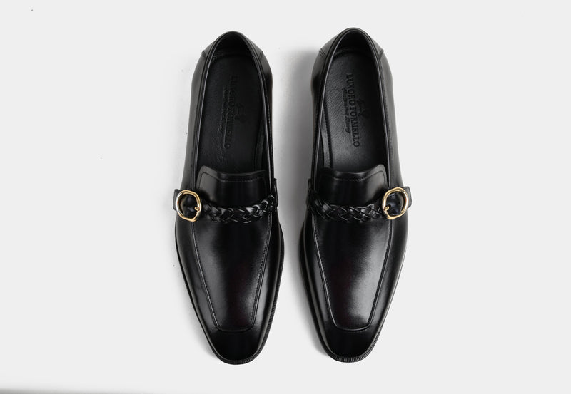 LAURIN | MEN BLACK LEATHER BUCKLE LOAFERS