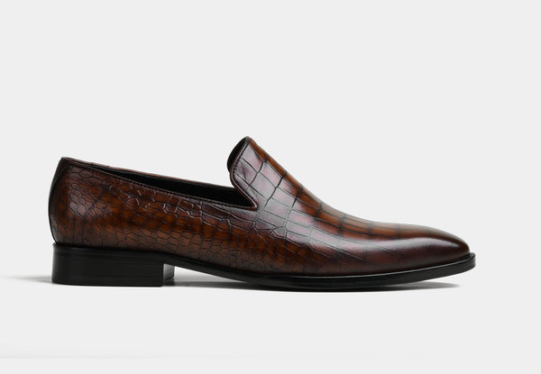 MASSIMO | MEN CROC BROWN LEATHER LOAFERS