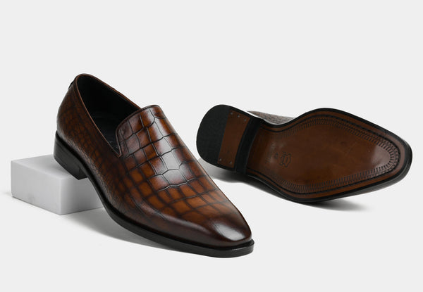 MASSIMO | MEN CROC BROWN LEATHER LOAFERS