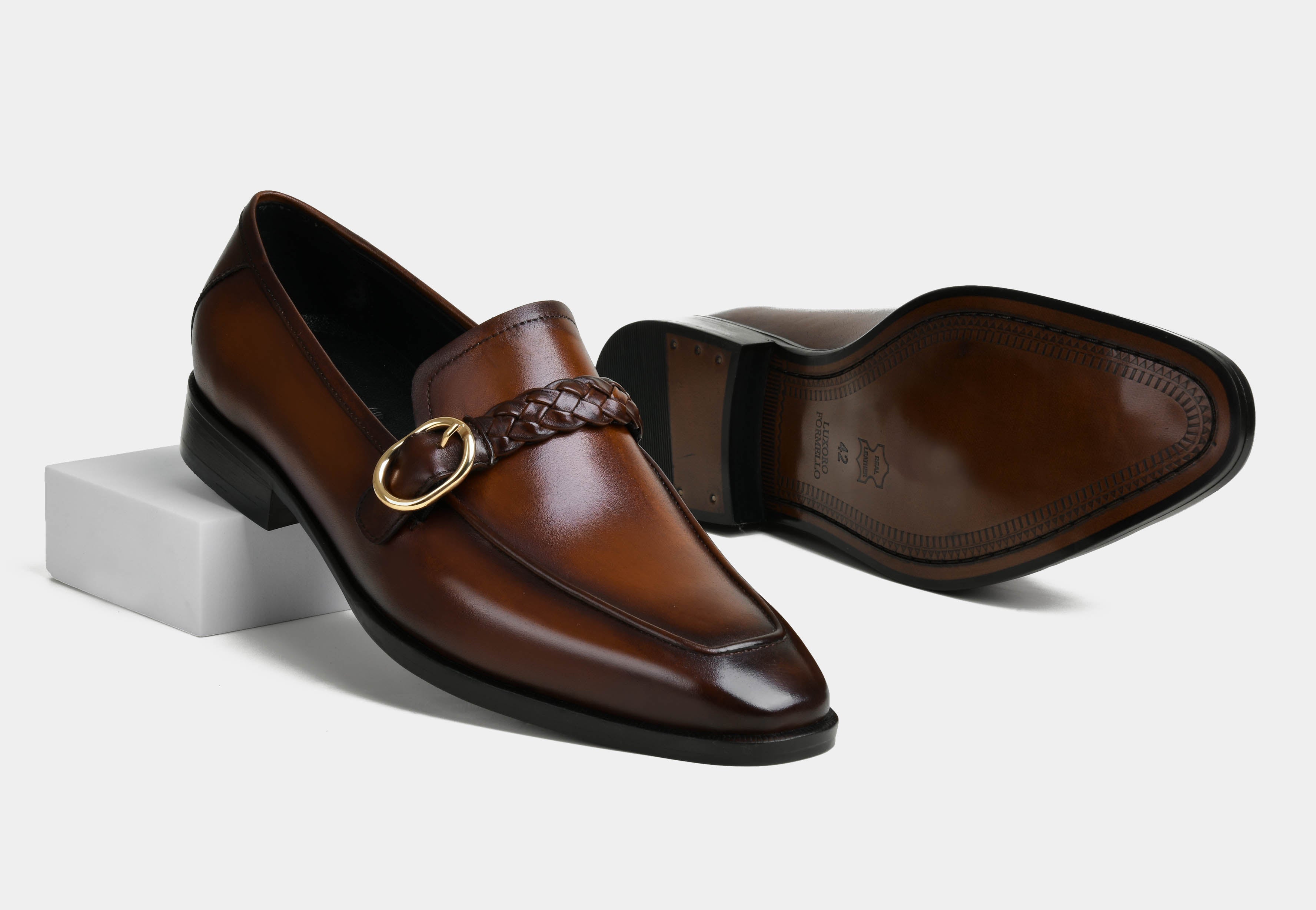LAURIN | MEN BROWN LEATHER BUCKLE LOAFERS (SALE)