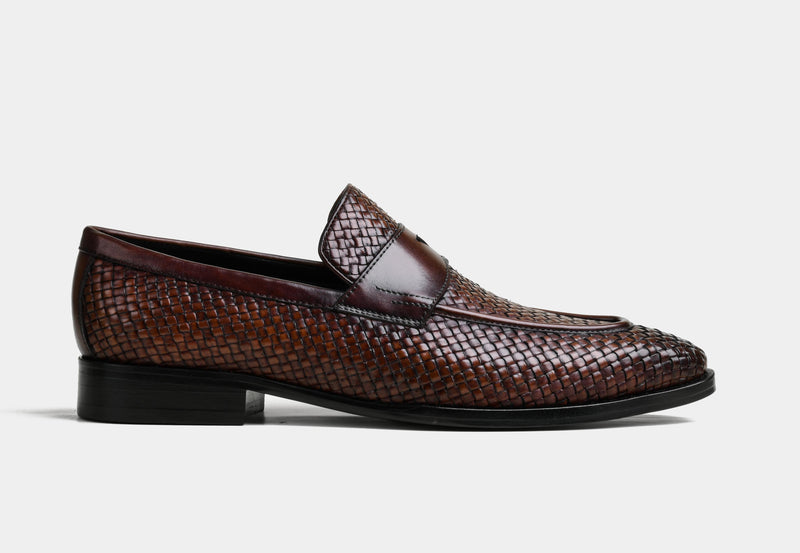 AIDEN | MEN BROWN WEAVED LEATHER SLIP-ONS