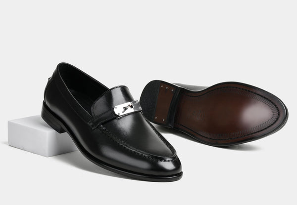 STELLAR | MEN BLACK BURNISHED LEATHER LOAFERS