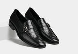 KLEIN | MEN BUCKLE STRAP LOAFERS IN CROC BLACK